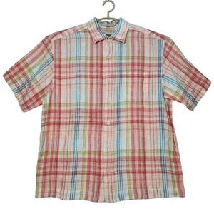 Tommy Bahama 100% Linen Short Sleeve Button Up Hawaiian Shirt Mens Size Large